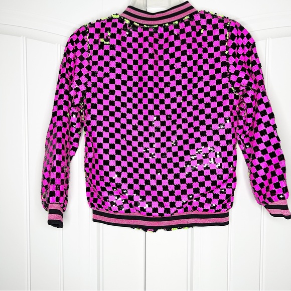 Lola + The Boys Pink Sequin Bomber Jacket Skater Princess Check NEW Girls 8 - Picture 6 of 7
